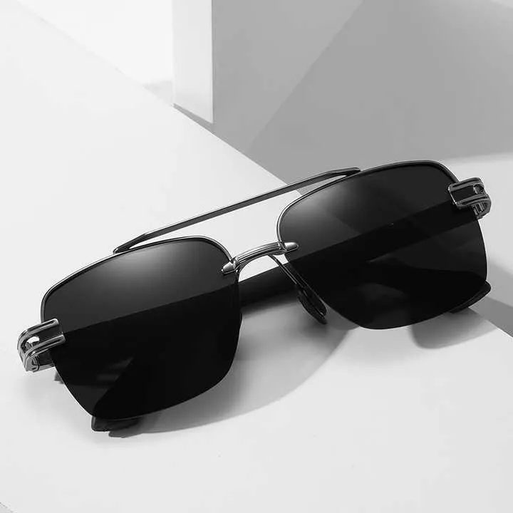 نظارات شمس رجالي بإطار نصفي بإطار مزدوج . Men's Half Frame Polarized Sunglasses with Double