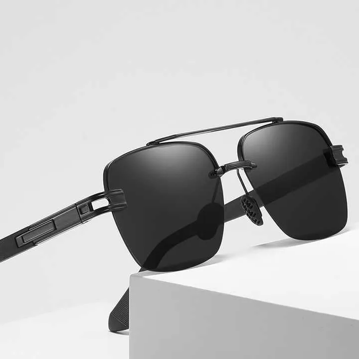نظارات شمس رجالي بإطار نصفي بإطار مزدوج . Men's Half Frame Polarized Sunglasses with Double
