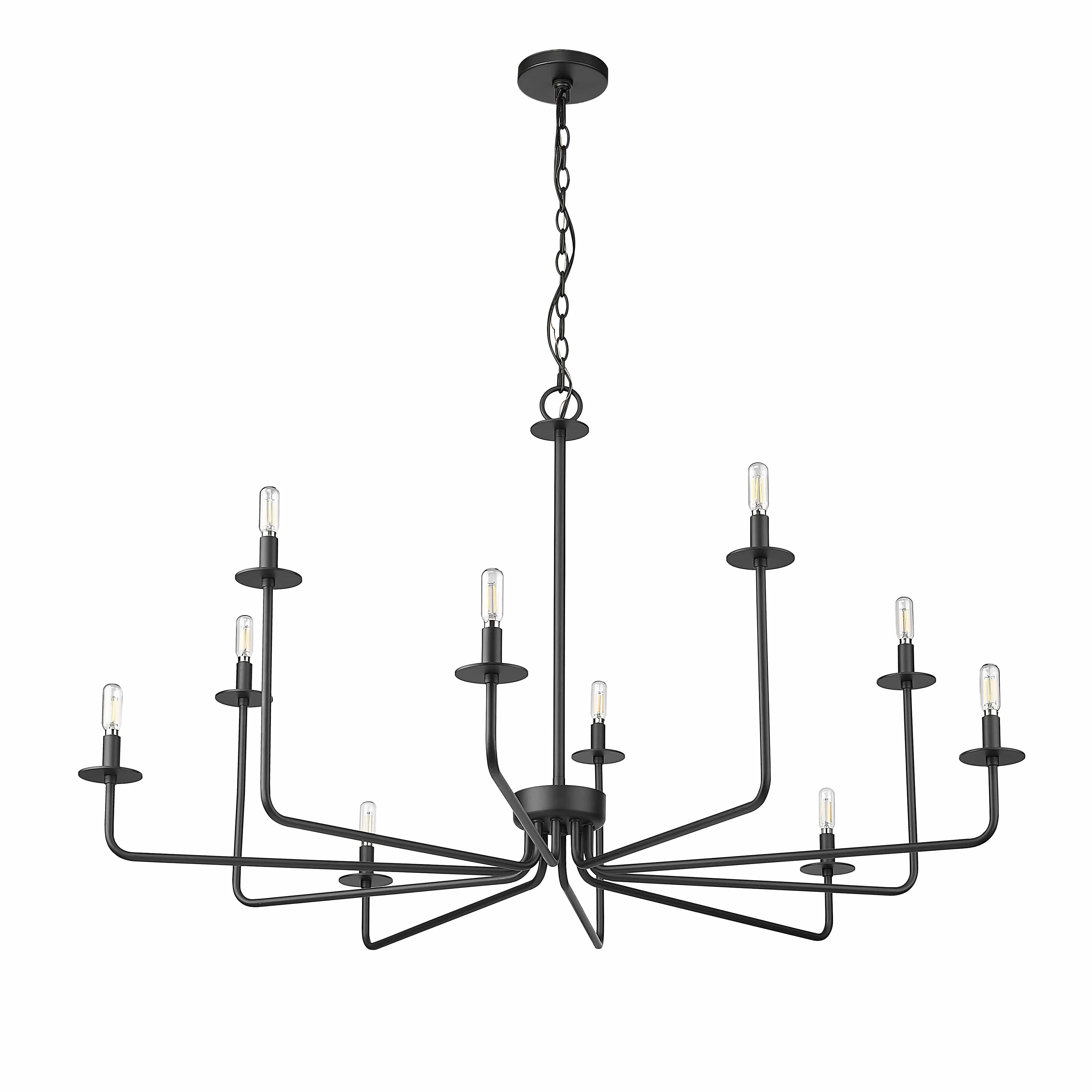10 Lamps Marceline Chandelier - Matte Black - 48in Diameter - E12 Candelabra Base