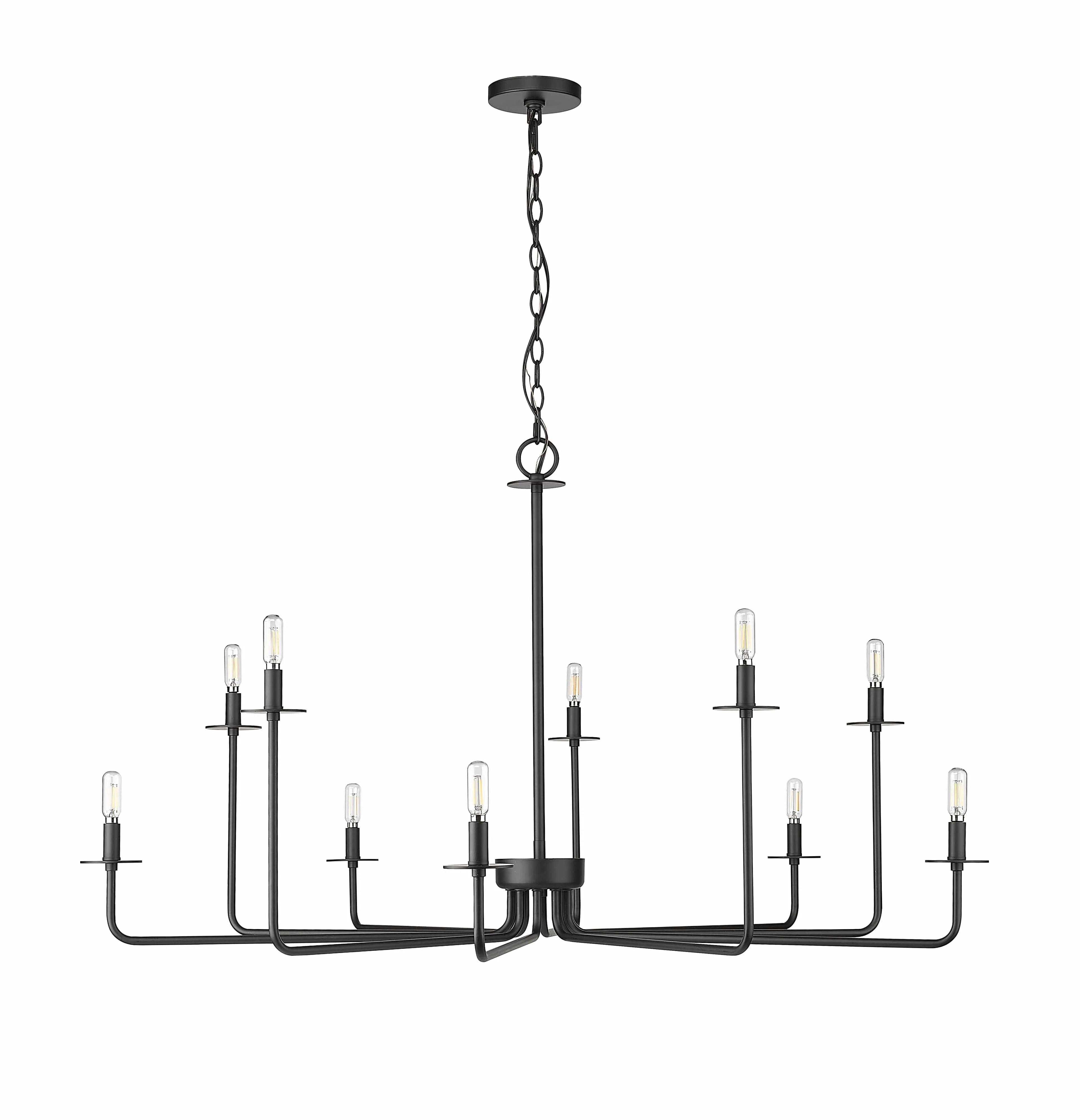 10 Lamps Marceline Chandelier - Matte Black - 48in Diameter - E12 Candelabra Base