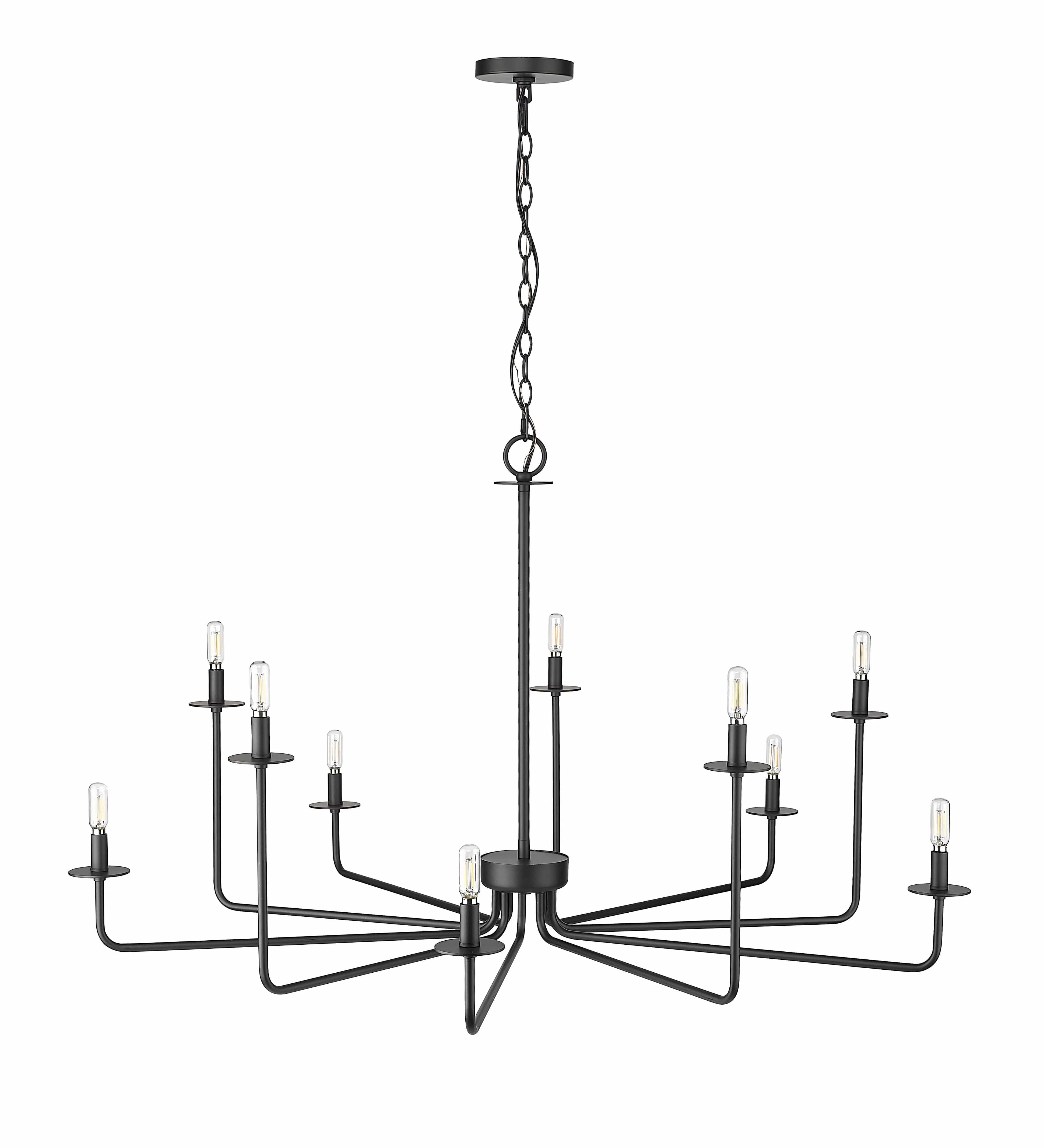 10 Lamps Marceline Chandelier - Matte Black - 48in Diameter - E12 Candelabra Base
