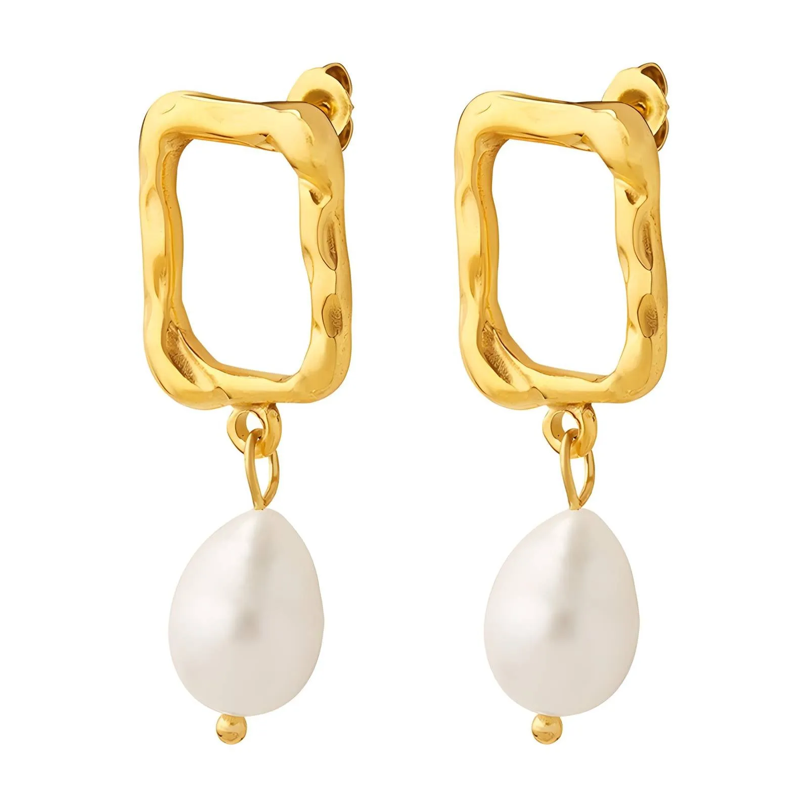 18K Gold Plated Stainless Steel Baroque Pearl Drop Earrings
