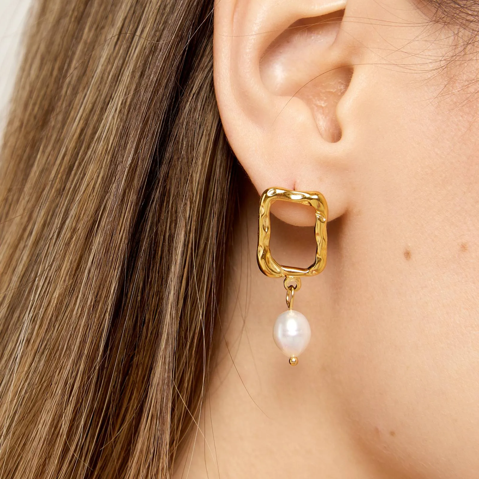 18K Gold Plated Stainless Steel Baroque Pearl Drop Earrings