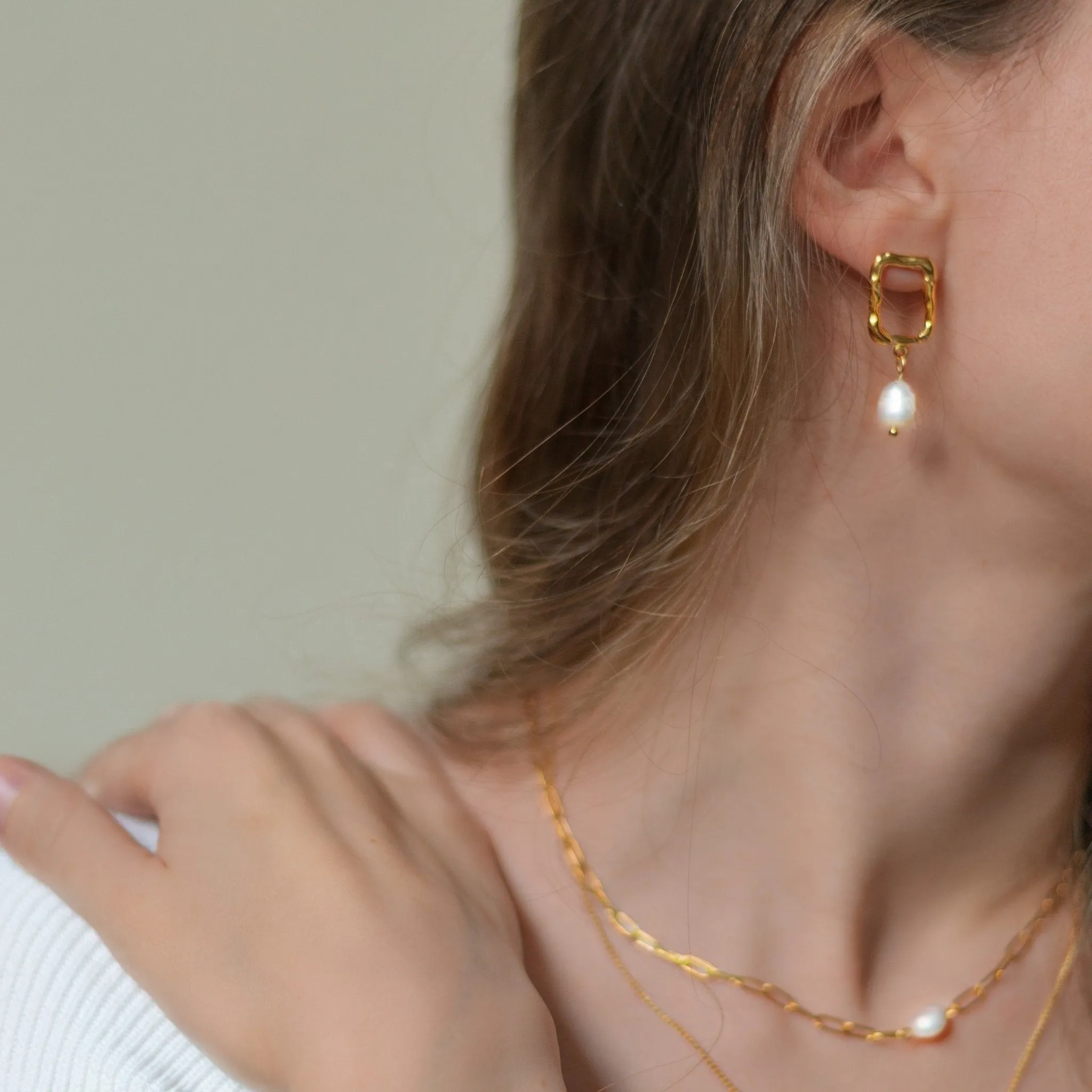 18K Gold Plated Stainless Steel Baroque Pearl Drop Earrings