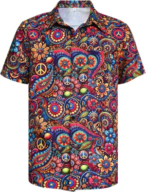 90s 70s Men's Vintage Shirts Casual Short Sleeve Button-Down Shirts Fashion Summer Beach Hawaiian Shirts