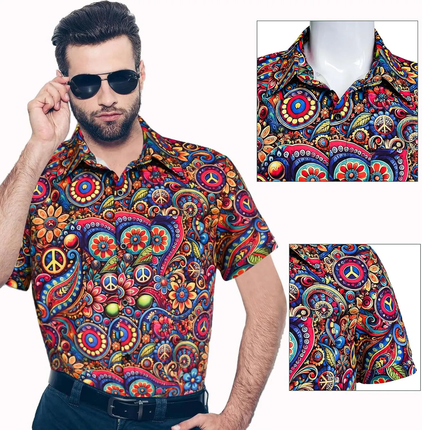 90s 70s Men's Vintage Shirts Casual Short Sleeve Button-Down Shirts Fashion Summer Beach Hawaiian Shirts