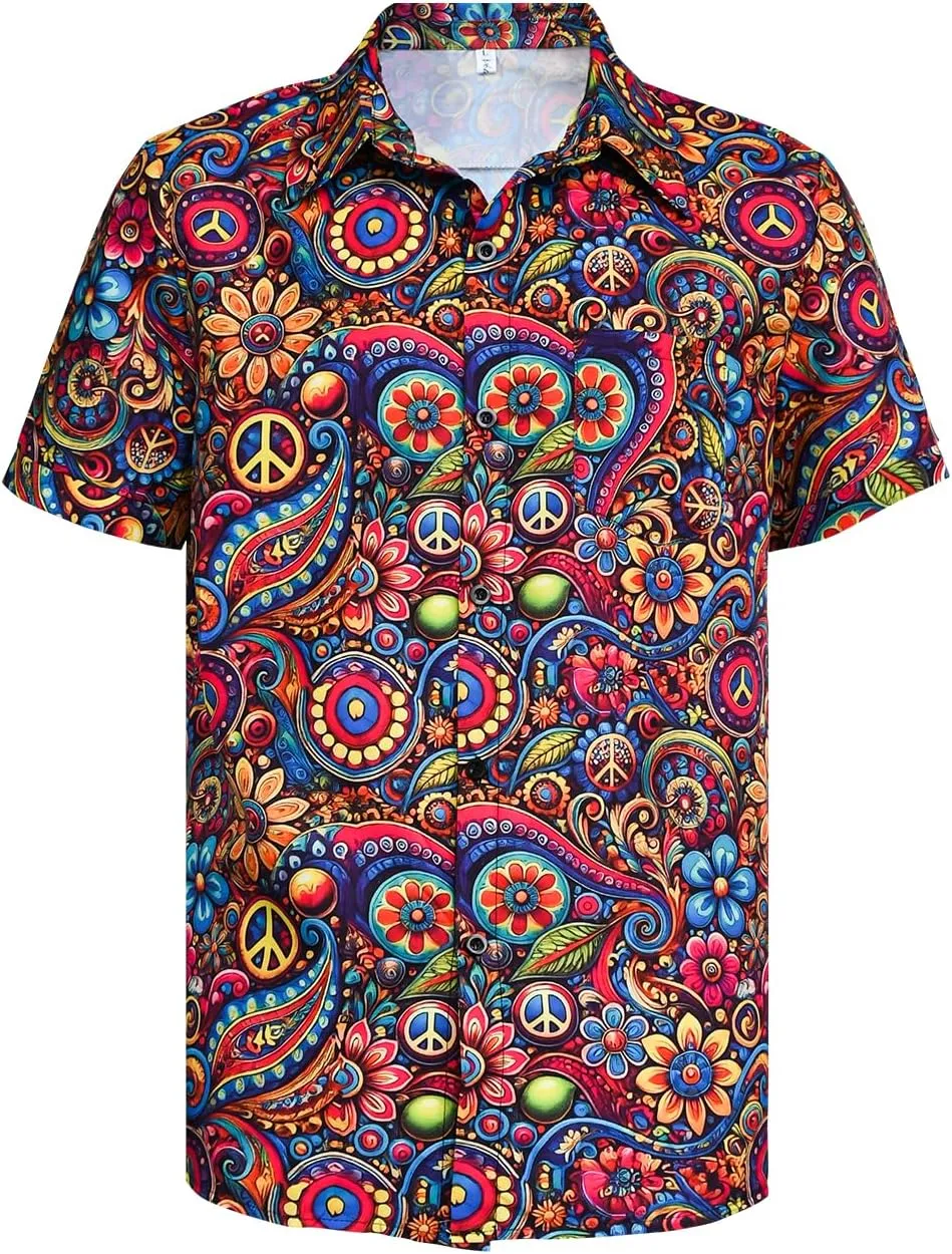 90s 70s Men's Vintage Shirts Casual Short Sleeve Button-Down Shirts Fashion Summer Beach Hawaiian Shirts