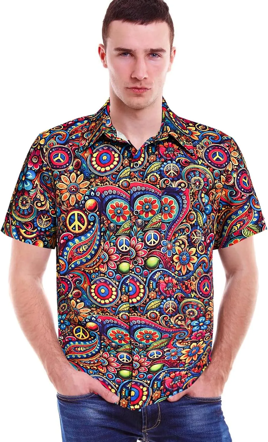 90s 70s Men's Vintage Shirts Casual Short Sleeve Button-Down Shirts Fashion Summer Beach Hawaiian Shirts