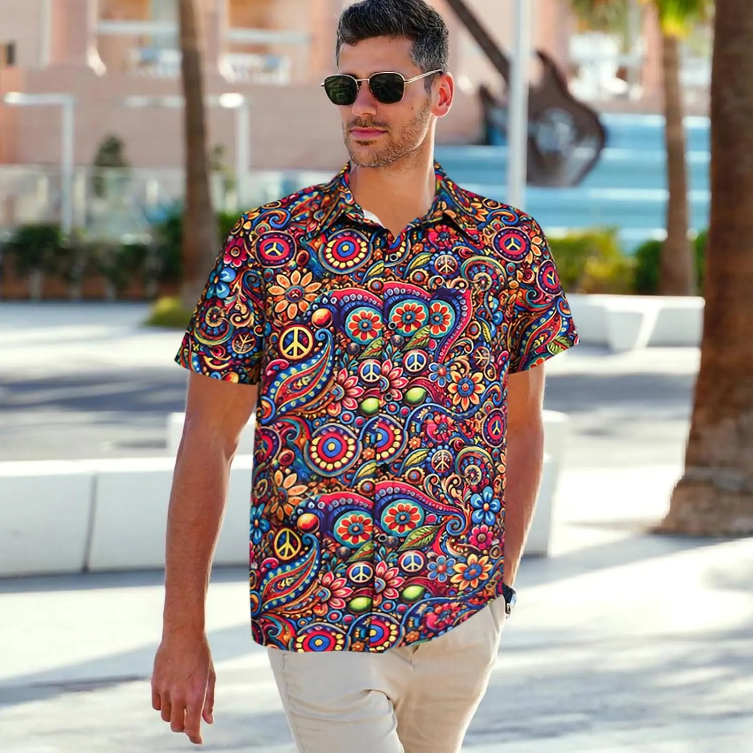 90s 70s Men's Vintage Shirts Casual Short Sleeve Button-Down Shirts Fashion Summer Beach Hawaiian Shirts