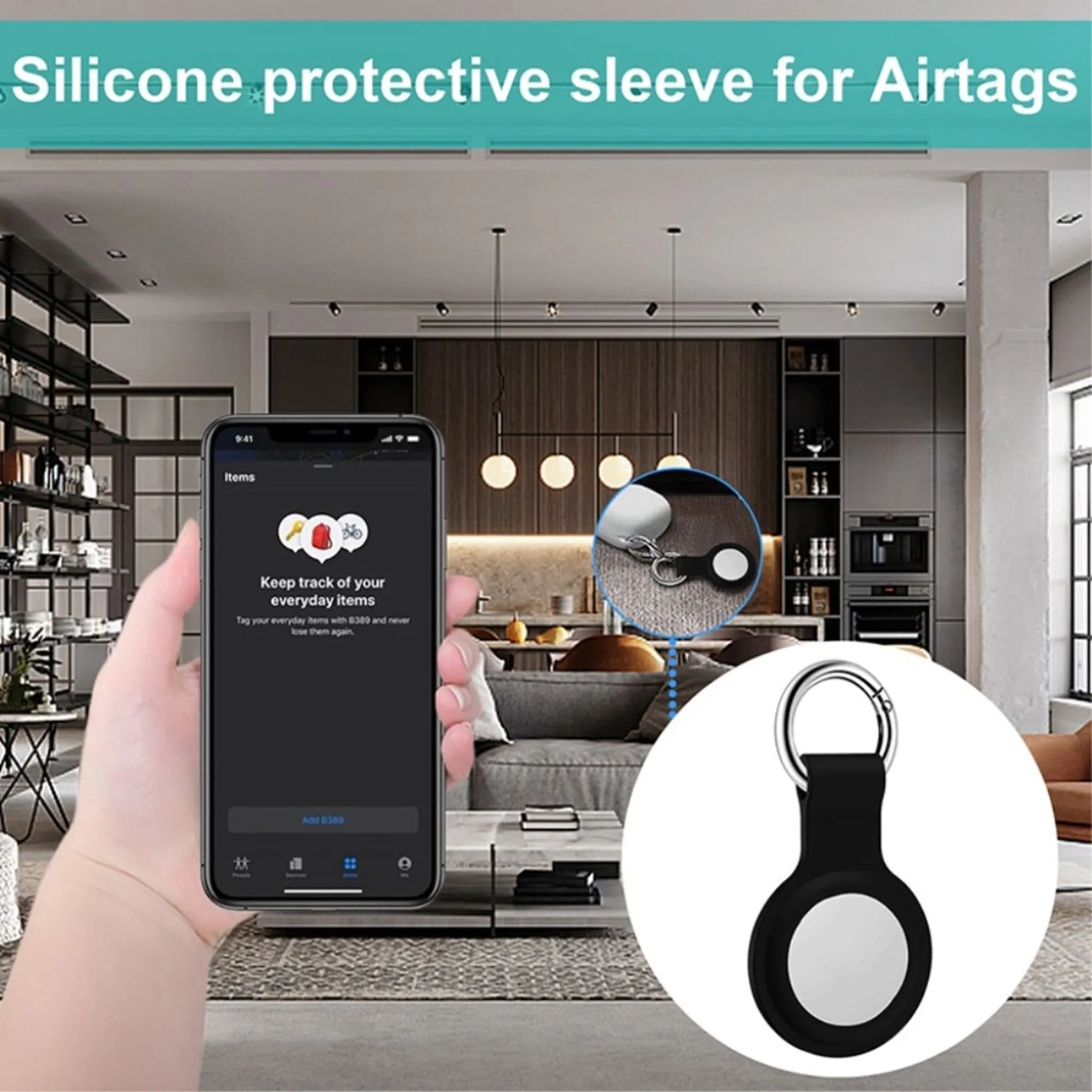 AirTags silicone case with keyring - Black