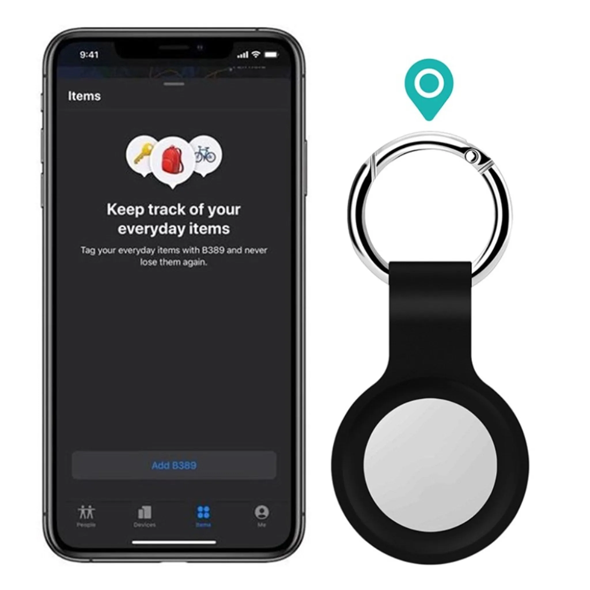 AirTags silicone case with keyring - Black