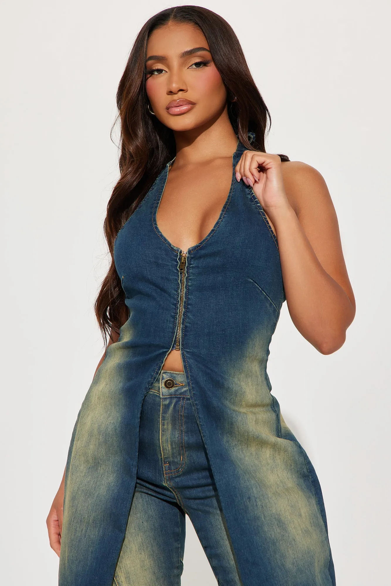Aja Stretch Tinted Denim Vest - Medium Wash