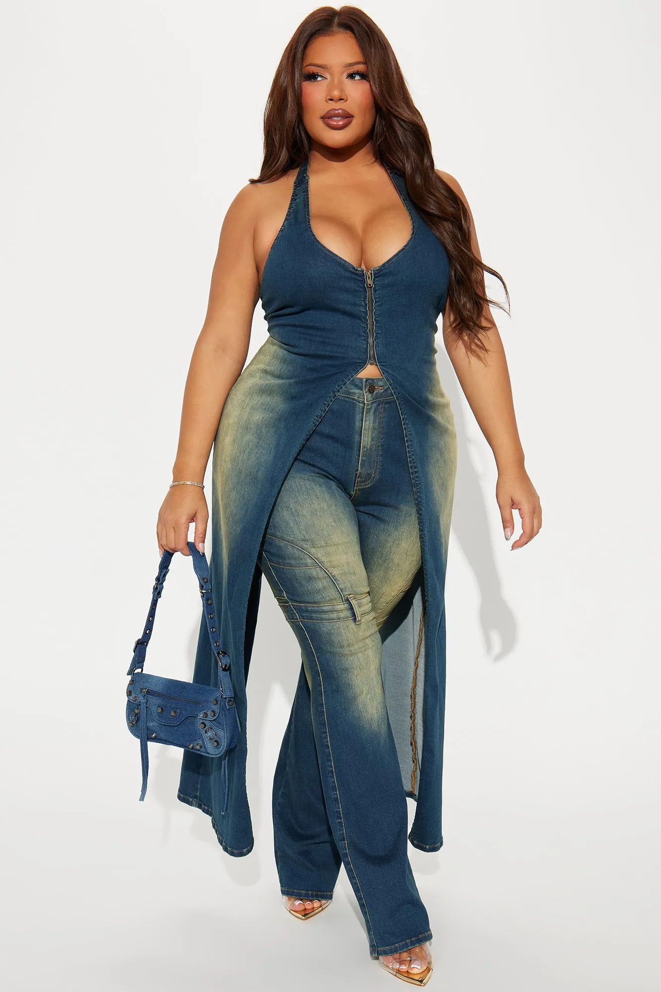 Aja Stretch Tinted Denim Vest - Medium Wash