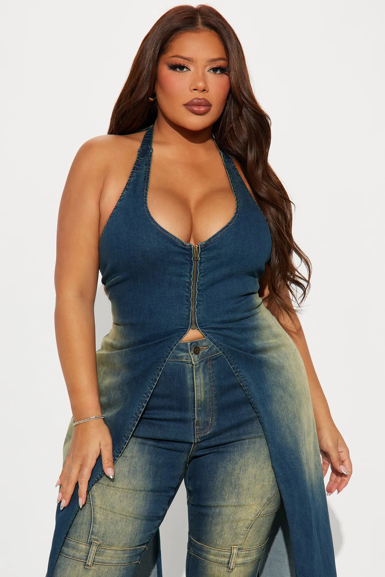 Aja Stretch Tinted Denim Vest - Medium Wash