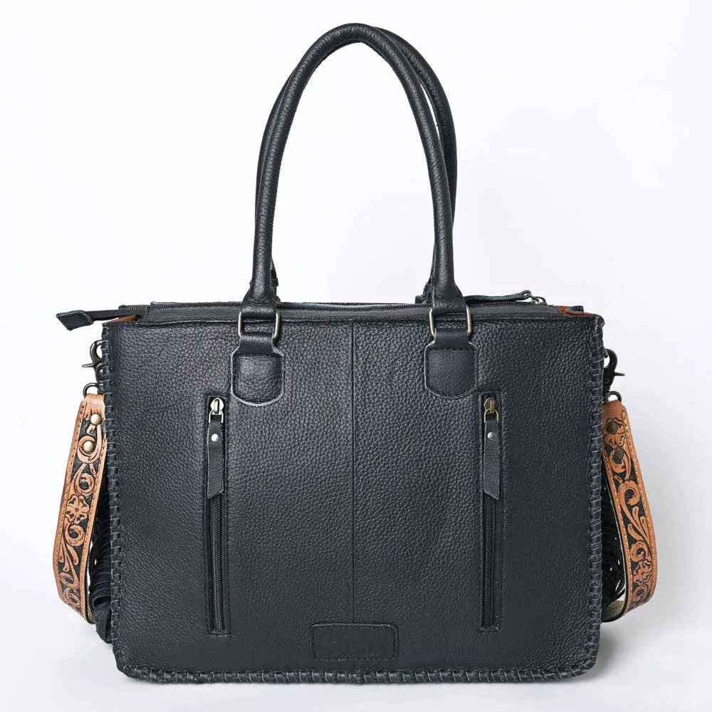 American Darling Black and White Hair on Hide Black Tassel Tote Genuine Leather HandBag