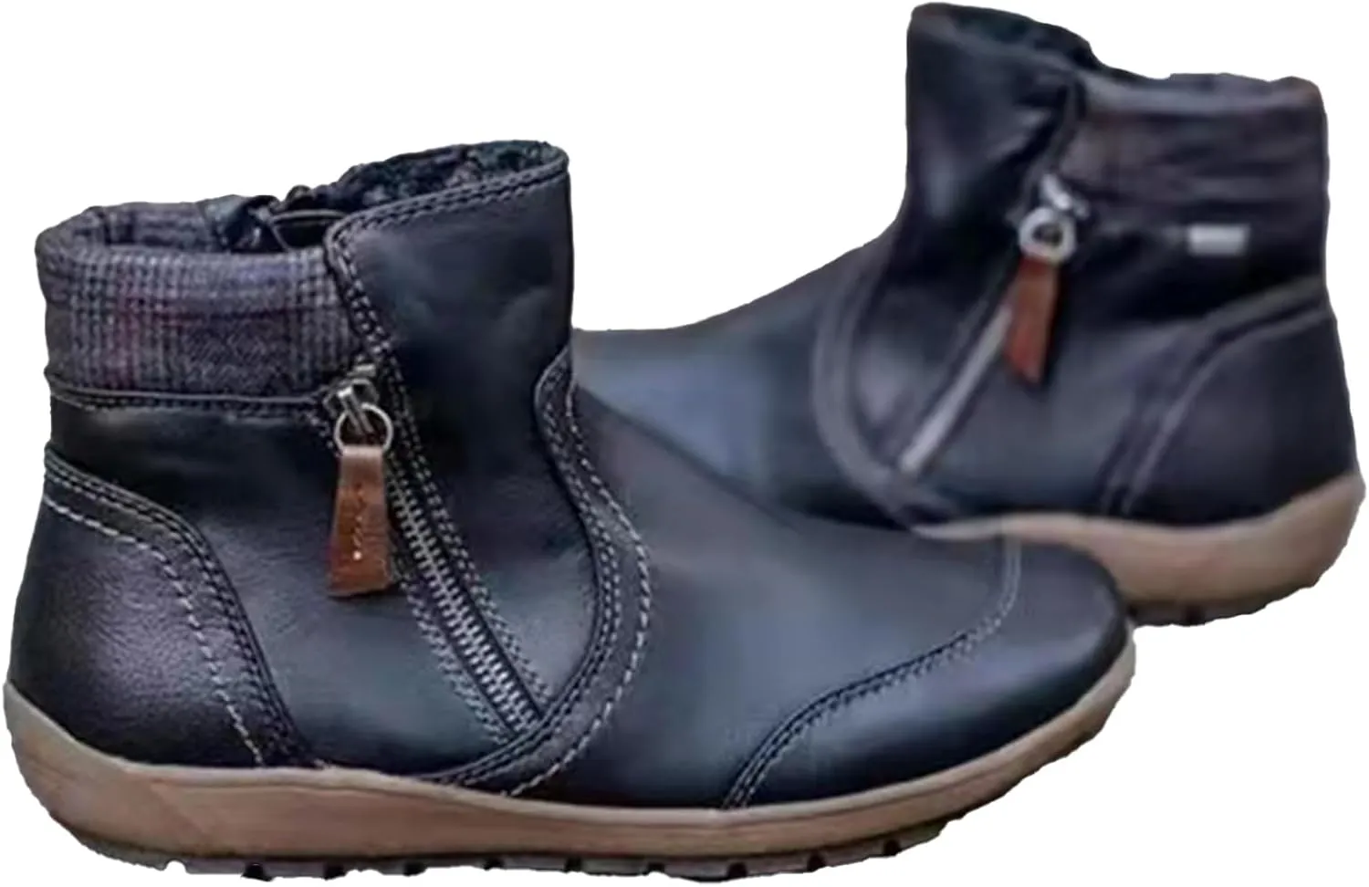 Ankle Boots for Women Western Cowboy Cowgirl Round Toe Short Booties Side Zip-up Vintage Leather Damping Shoes Classic High Top Combat Flat Heel Walking Shoes