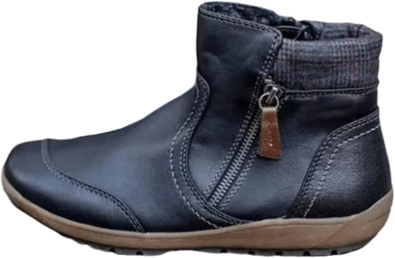 Ankle Boots for Women Western Cowboy Cowgirl Round Toe Short Booties Side Zip-up Vintage Leather Damping Shoes Classic High Top Combat Flat Heel Walking Shoes