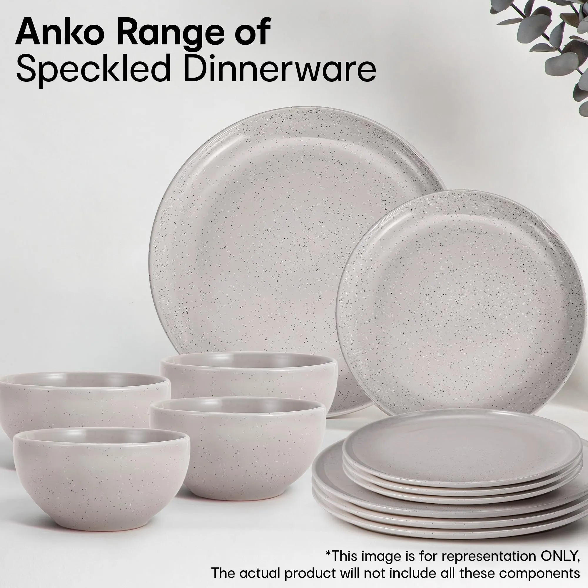 Anko Speckled Stoneware 12 pcs Dinner Set | Premium Crockery for Dining Table, Home, Restaurant, Gifting | Aesthetic Tableware Service Set for 6 | 6 Dinner Plates, 6 Bowls, Beige