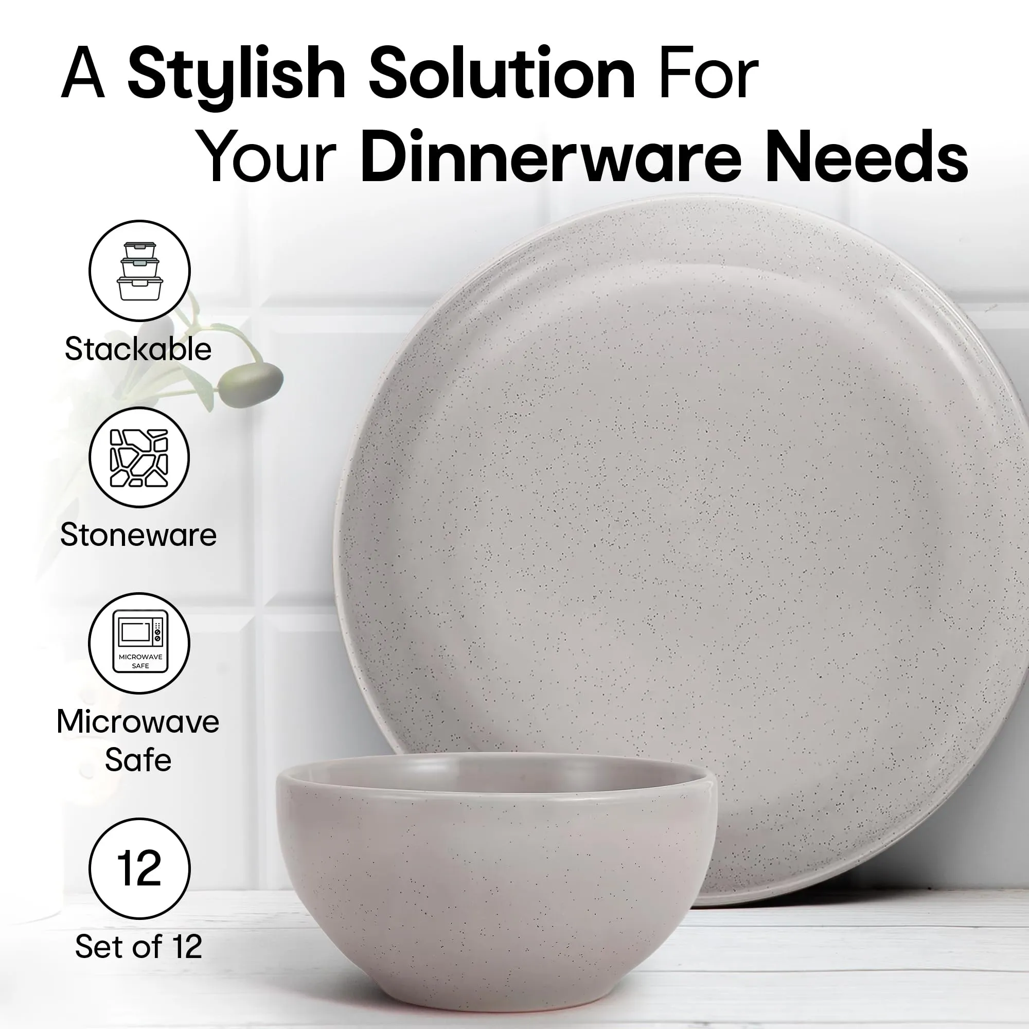 Anko Speckled Stoneware 12 pcs Dinner Set | Premium Crockery for Dining Table, Home, Restaurant, Gifting | Aesthetic Tableware Service Set for 6 | 6 Dinner Plates, 6 Bowls, Beige