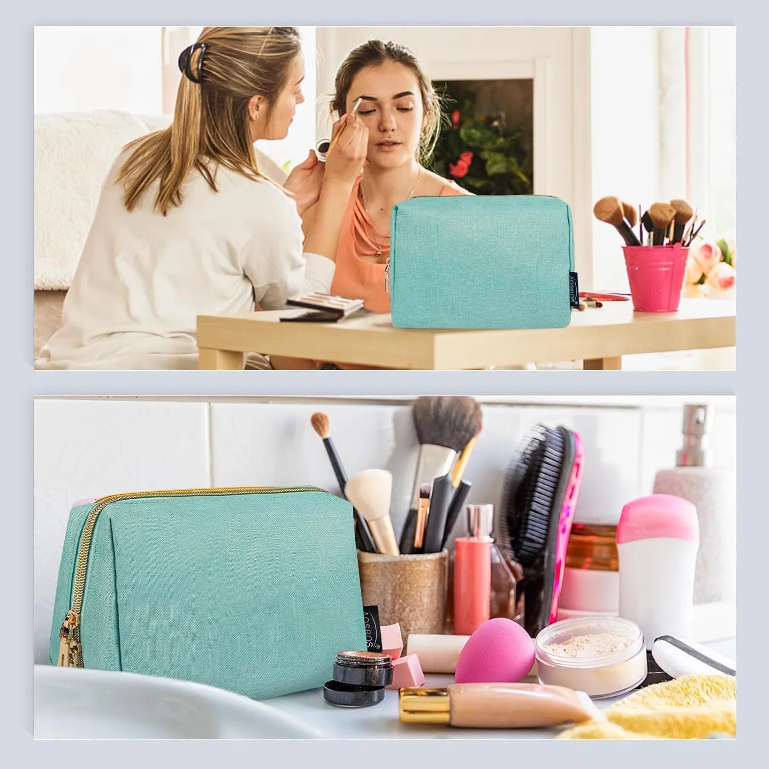 Aosbos Small Makeup Bag Travel Size Cosmetic Bags for Women Small Zipper Pouch with Inner Compartments | Idea for Purse Organizer (Green)