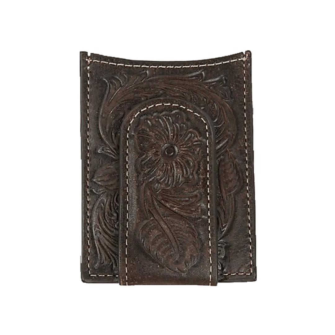 Ariat Dark Brown with Floral Tooling Leather Card Case