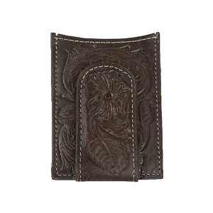 Ariat Dark Brown with Floral Tooling Leather Card Case