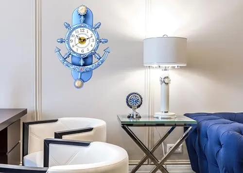 Art Decor HUB Analog 33 cm X 26 cm Wall Clock with Glass for Home Decor || Pendulum (Blue)