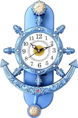 Art Decor HUB Analog 33 cm X 26 cm Wall Clock with Glass for Home Decor || Pendulum (Blue)