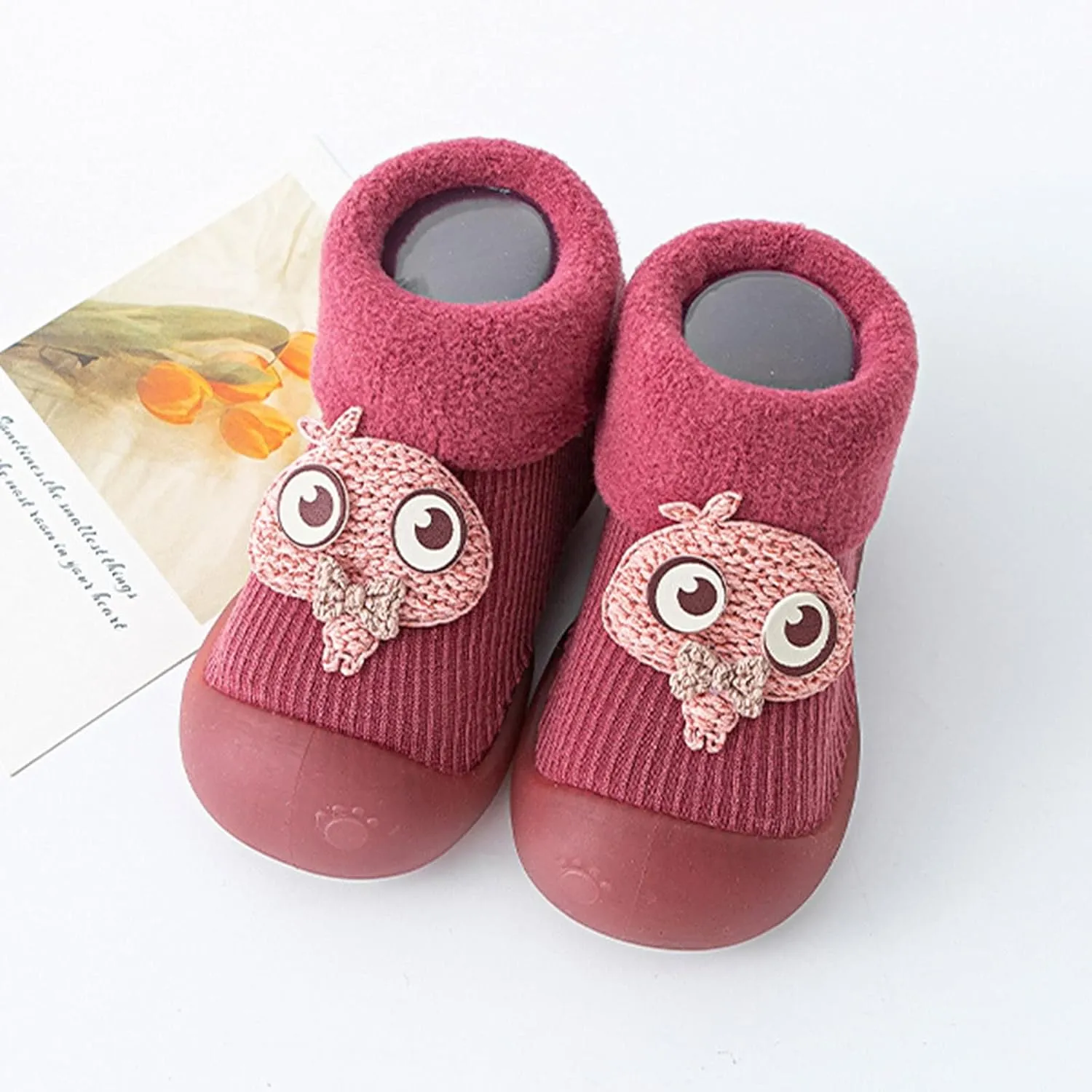 Baby Girl Shoes Size 1 Warm Stocking Girls Knit Socks Kids Rubber Soft Solid Sole Toddler Extra Wide Sneakers