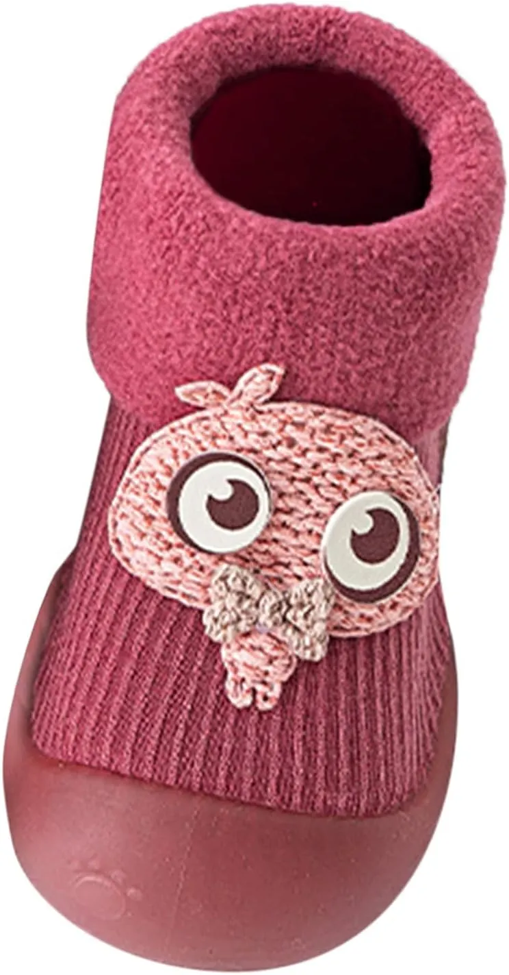 Baby Girl Shoes Size 1 Warm Stocking Girls Knit Socks Kids Rubber Soft Solid Sole Toddler Extra Wide Sneakers