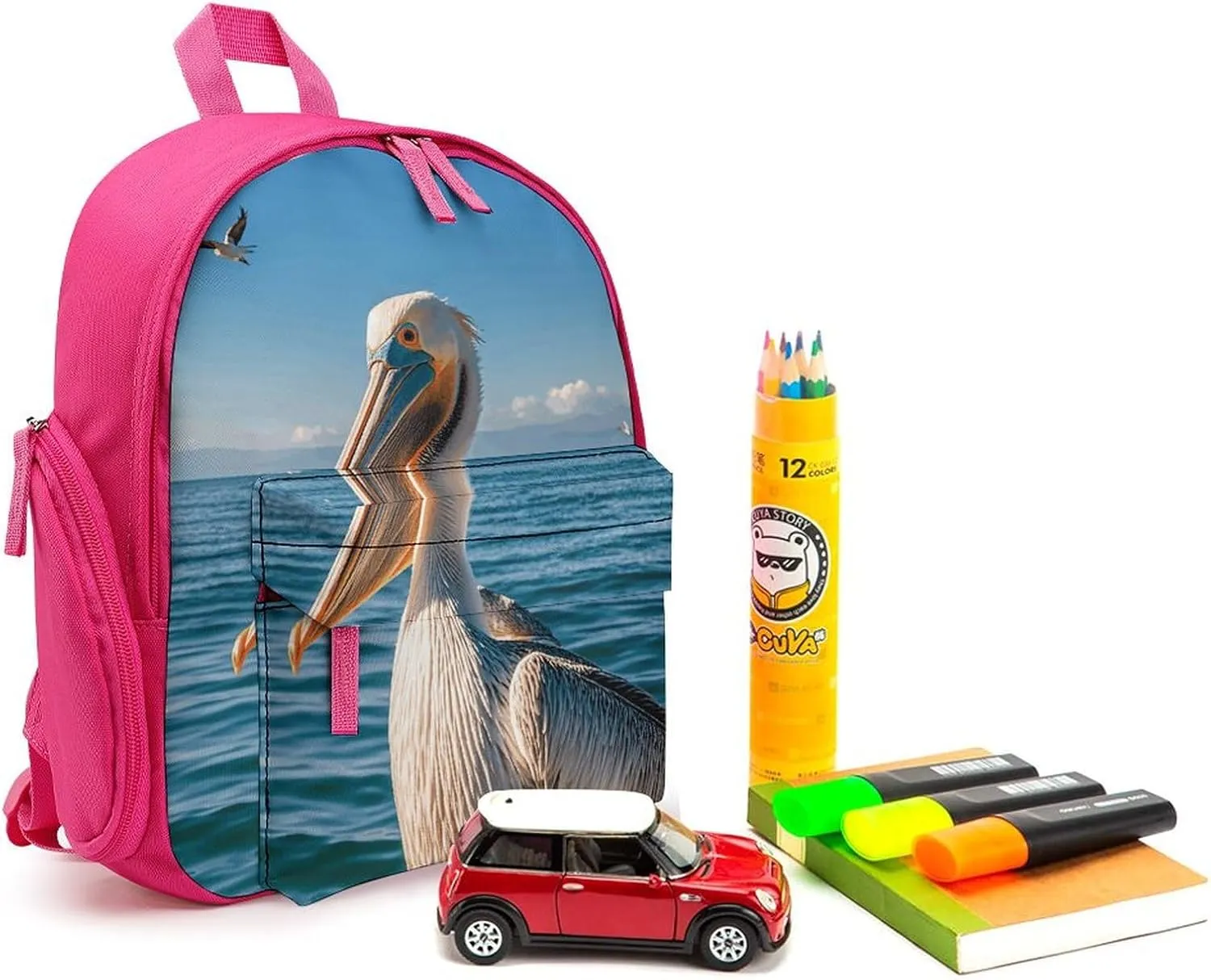 Backpack for Men Women Pelican Bird Blue Sea Laptop Backpack Lightweight Casual Bookbag for Business Hiking (pink-style)