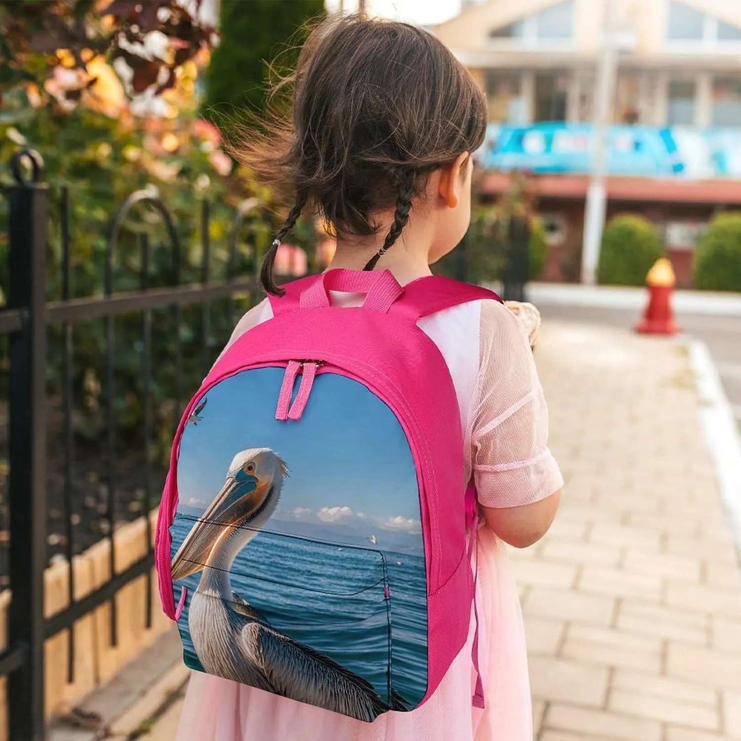 Backpack for Men Women Pelican Bird Blue Sea Laptop Backpack Lightweight Casual Bookbag for Business Hiking (pink-style)