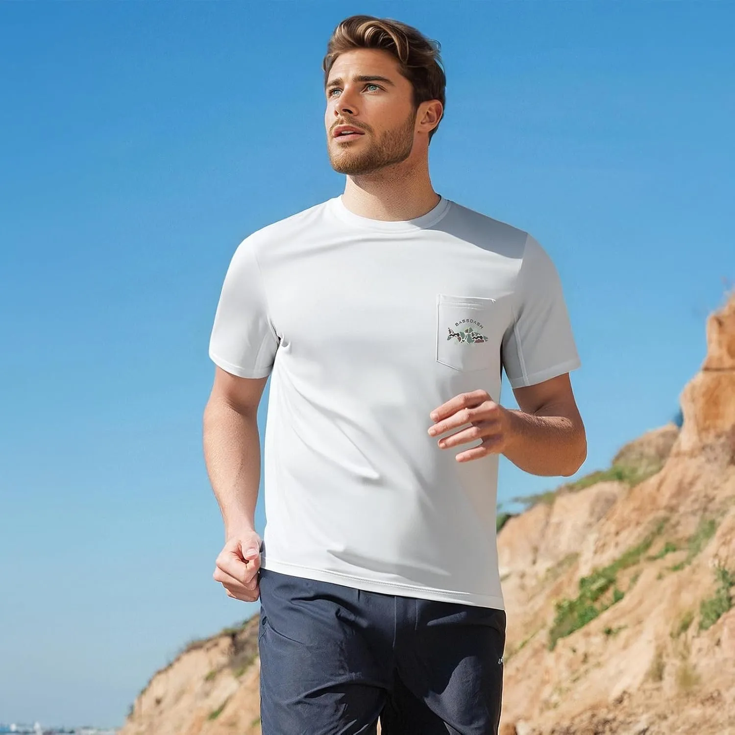 BASSDASH Mens UPF 50  Fishing Graphic T-Shirts Pocket Short Sleeve Shirt Quick Dry UV Sun Protection Casual Outdoor FS46M