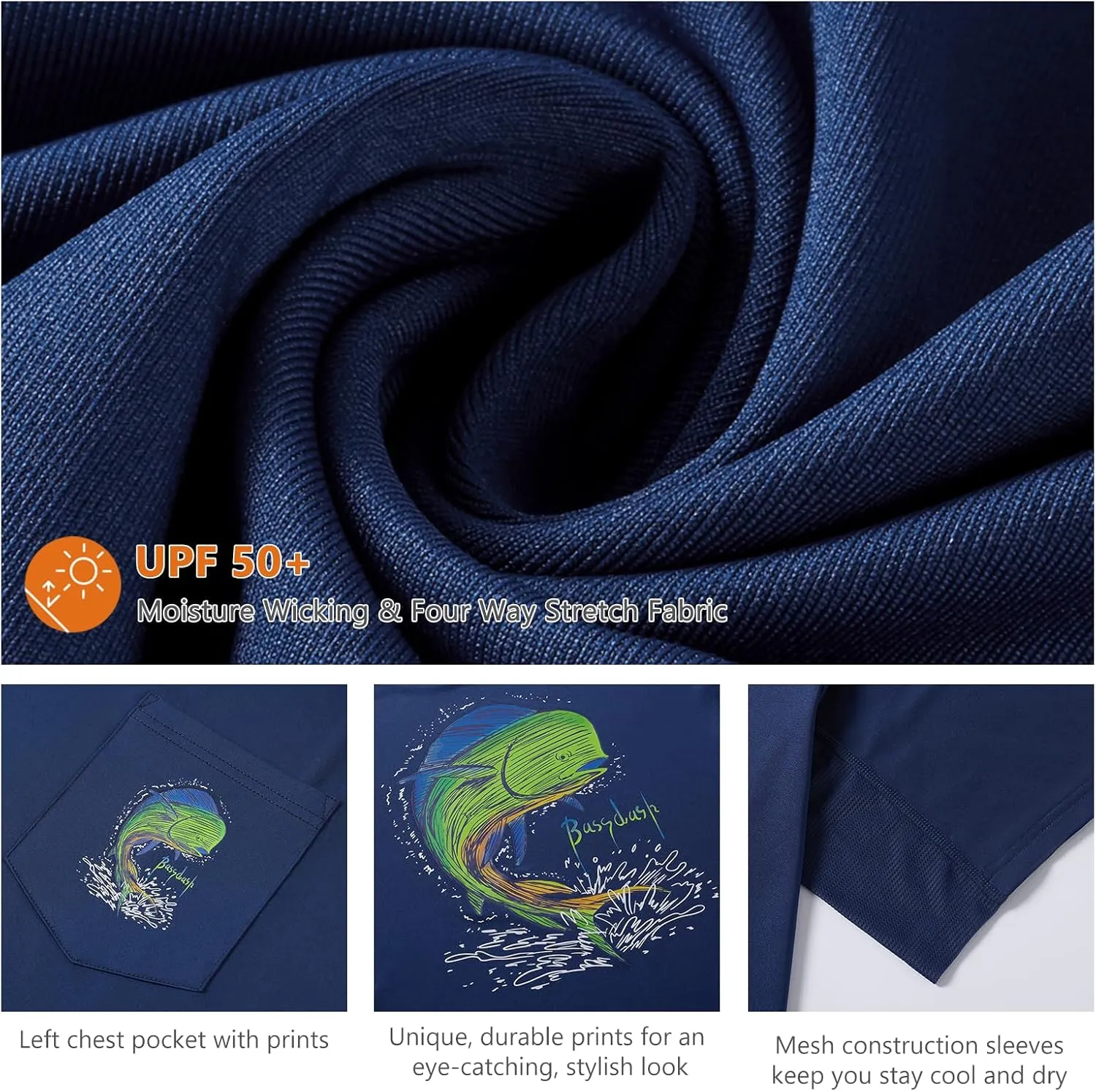BASSDASH Mens UPF 50  Fishing Graphic T-Shirts Pocket Short Sleeve Shirt Quick Dry UV Sun Protection Casual Outdoor FS46M