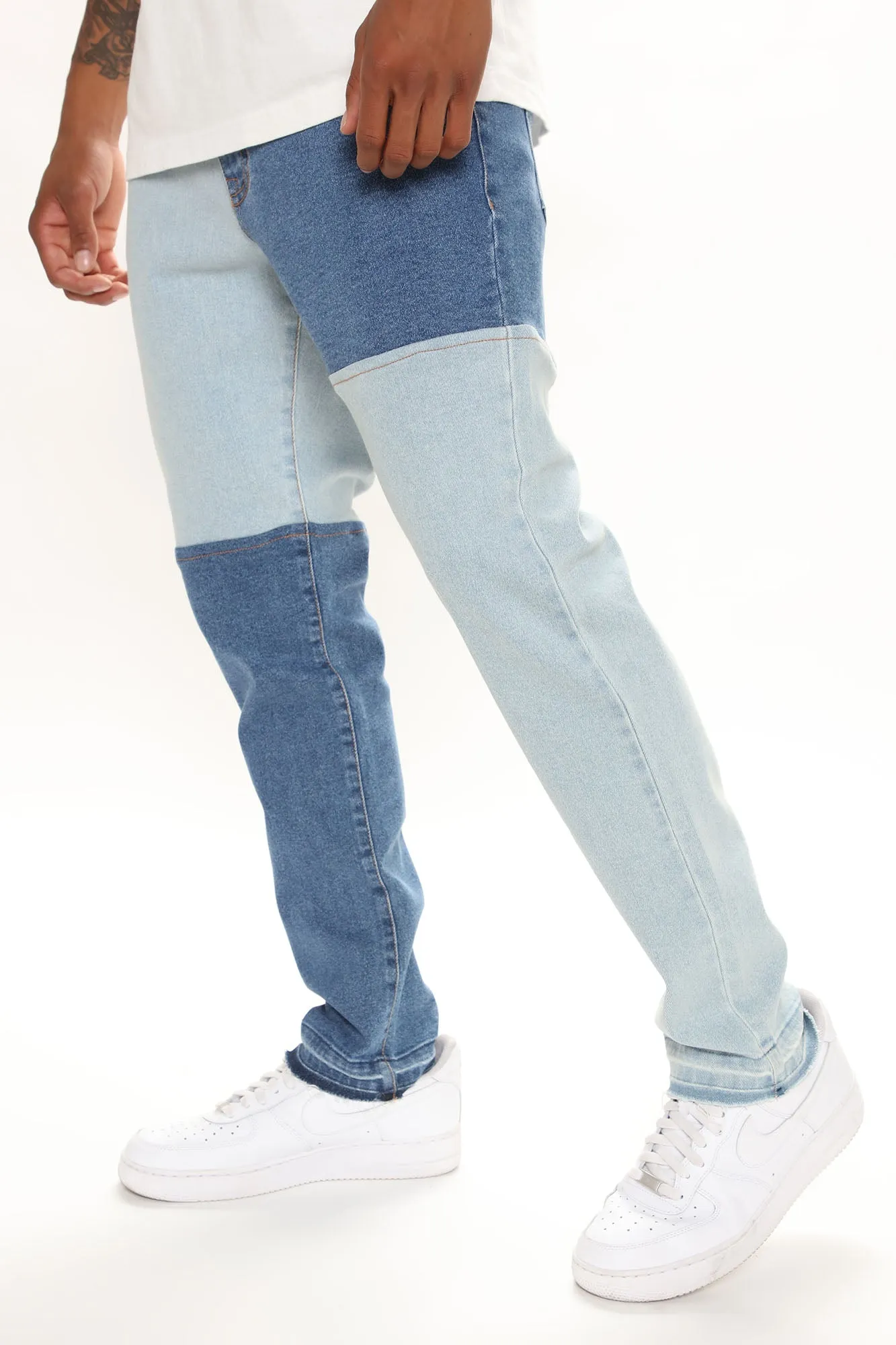 Be Different Patchwork Slim Jeans - Medium Wash