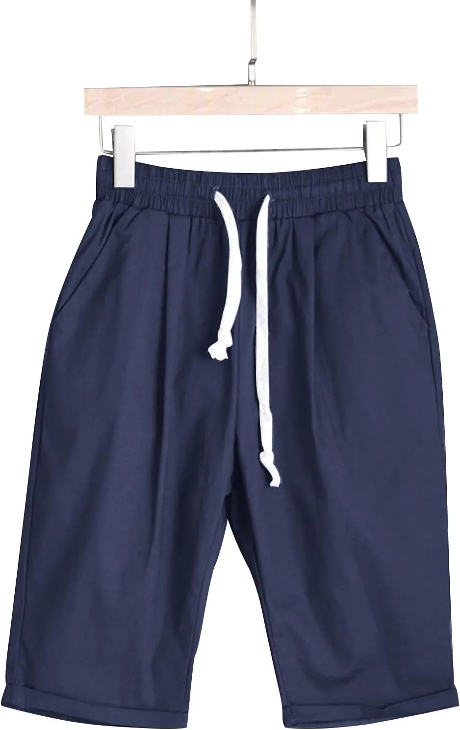 Bermuda Shorts for Women Knee Length Plus Size High Waisted Shorts Baggy Drawstring Pockets Casual Summer Shorts