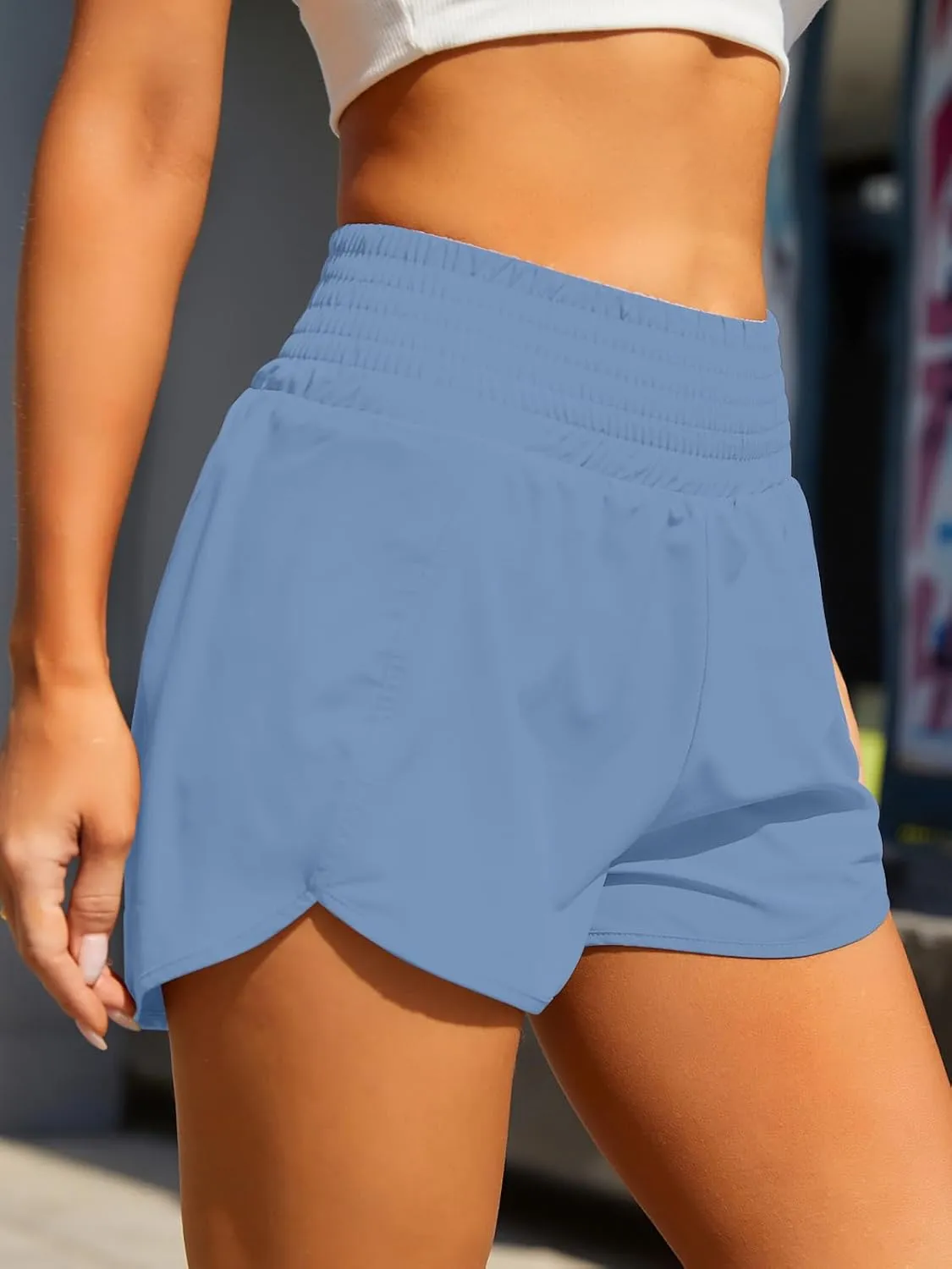 BMJL Women's High Waisted Athletic Shorts Pocket Workout Shorts Gym Sporty Running Shorts