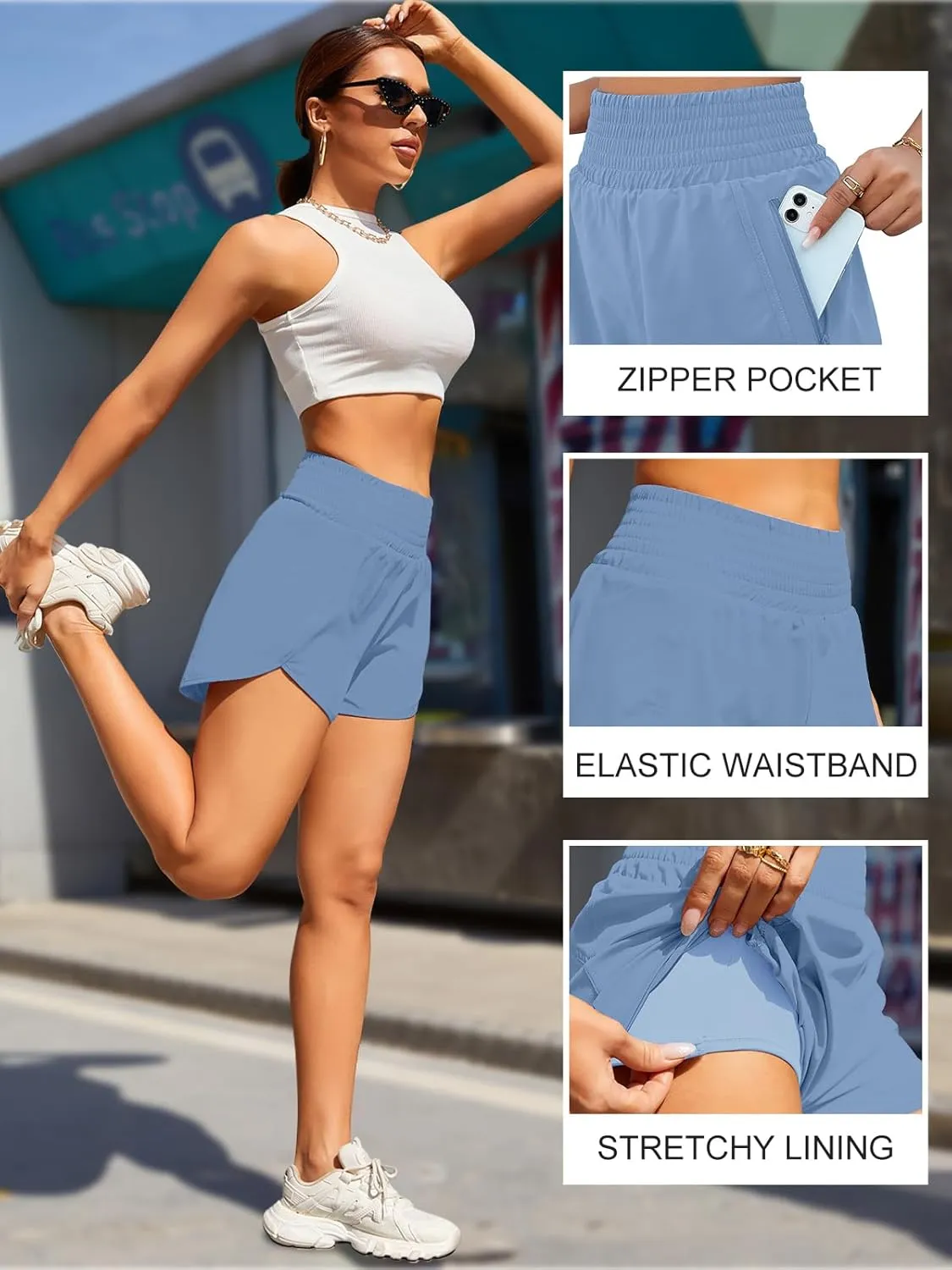BMJL Women's High Waisted Athletic Shorts Pocket Workout Shorts Gym Sporty Running Shorts