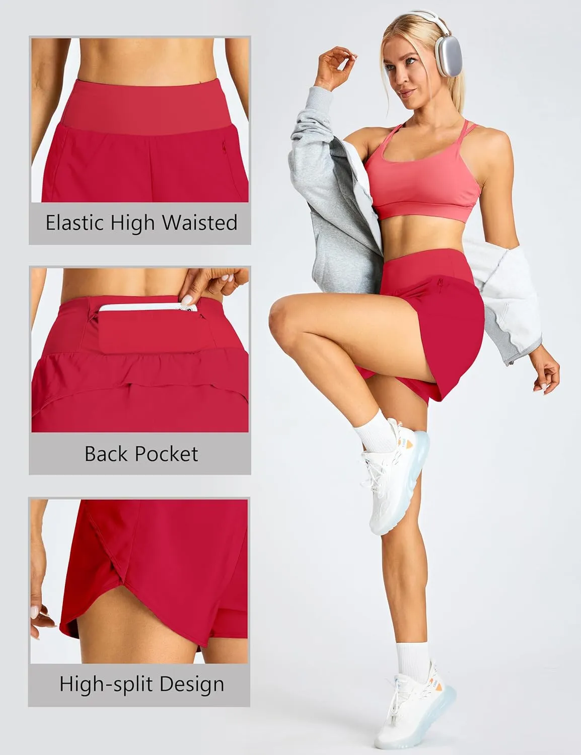 BMJL Women's High Waisted Athletic Shorts Pocket Workout Shorts Gym Sporty Running Shorts