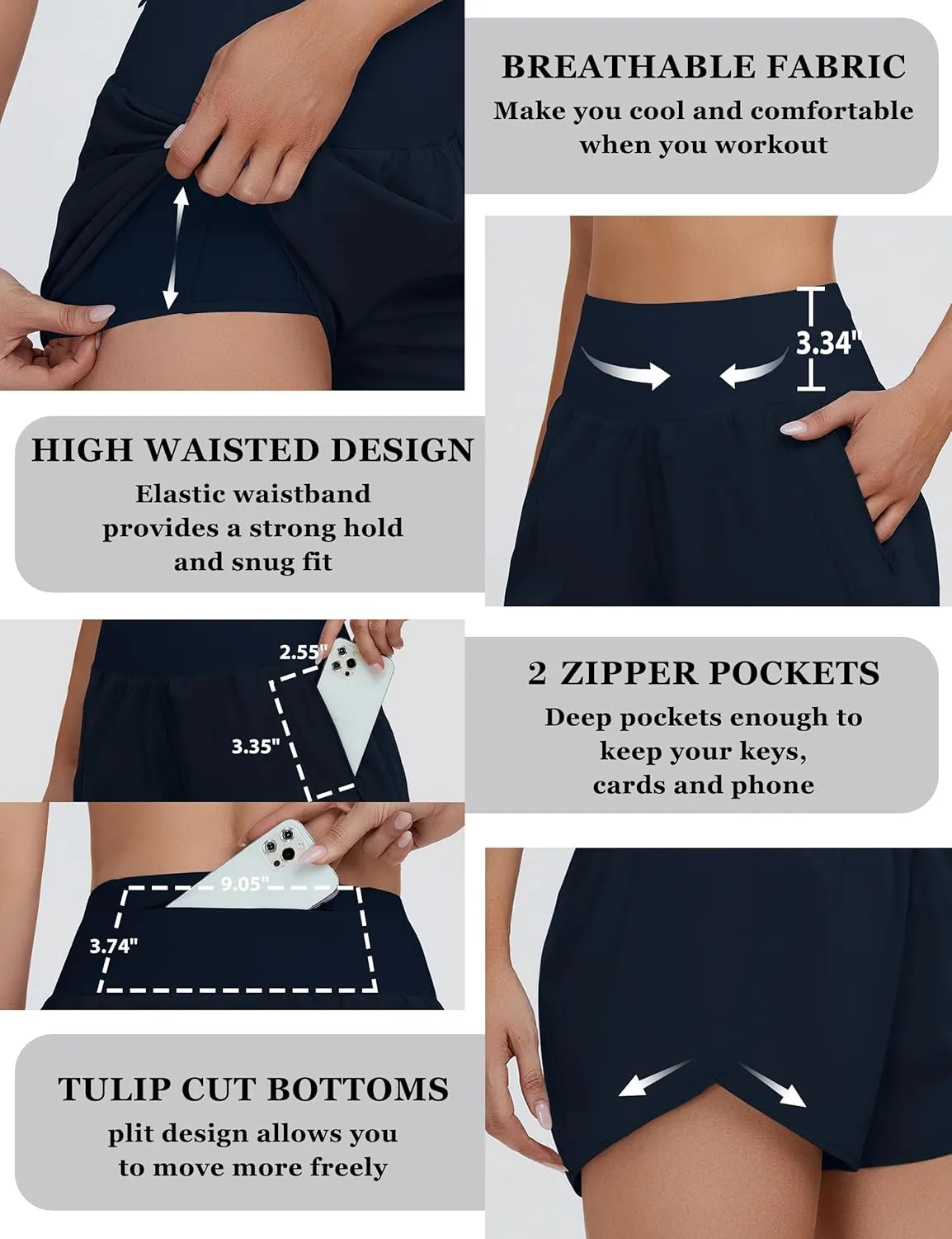 BMJL Women's High Waisted Athletic Shorts Pocket Workout Shorts Gym Sporty Running Shorts