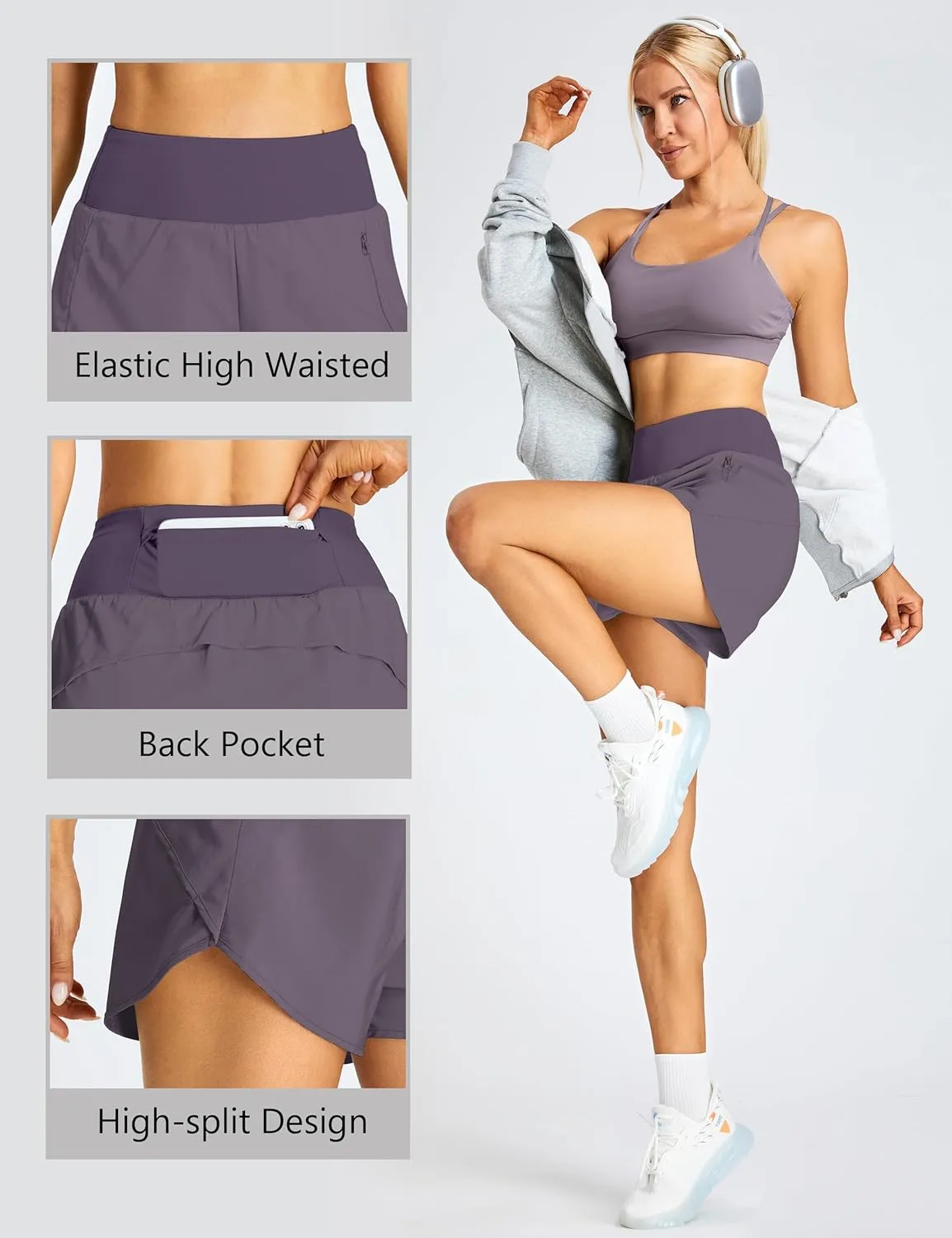 BMJL Women's High Waisted Athletic Shorts Pocket Workout Shorts Gym Sporty Running Shorts