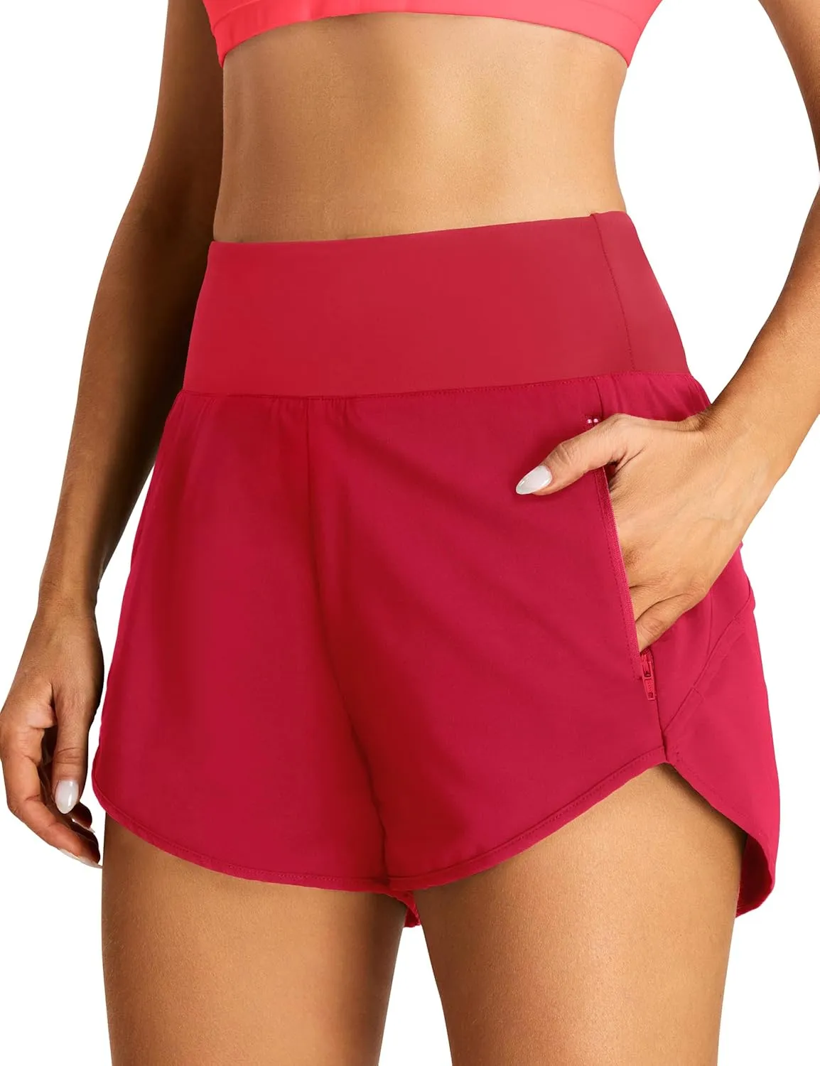 BMJL Women's High Waisted Athletic Shorts Pocket Workout Shorts Gym Sporty Running Shorts