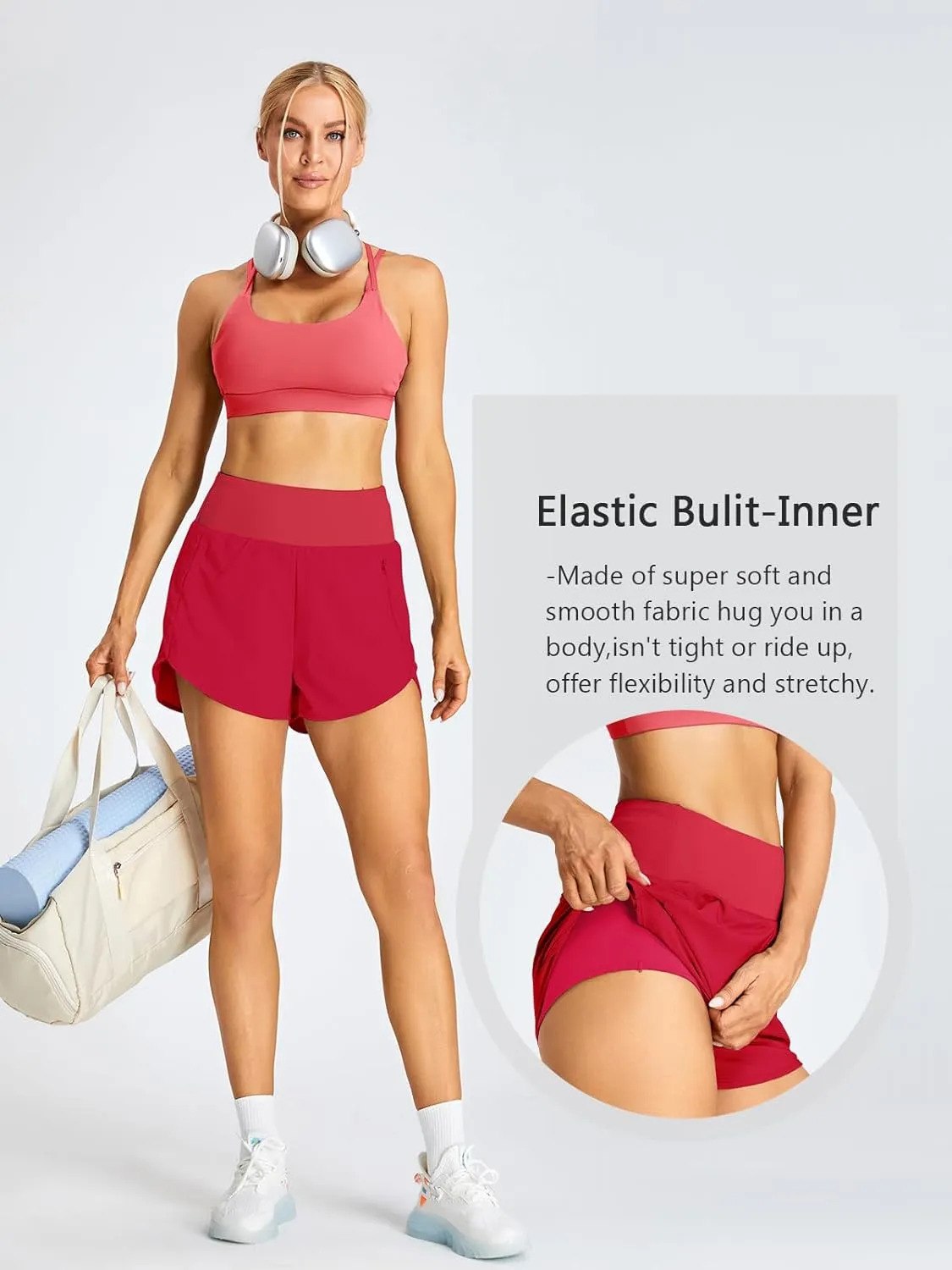BMJL Women's High Waisted Athletic Shorts Pocket Workout Shorts Gym Sporty Running Shorts