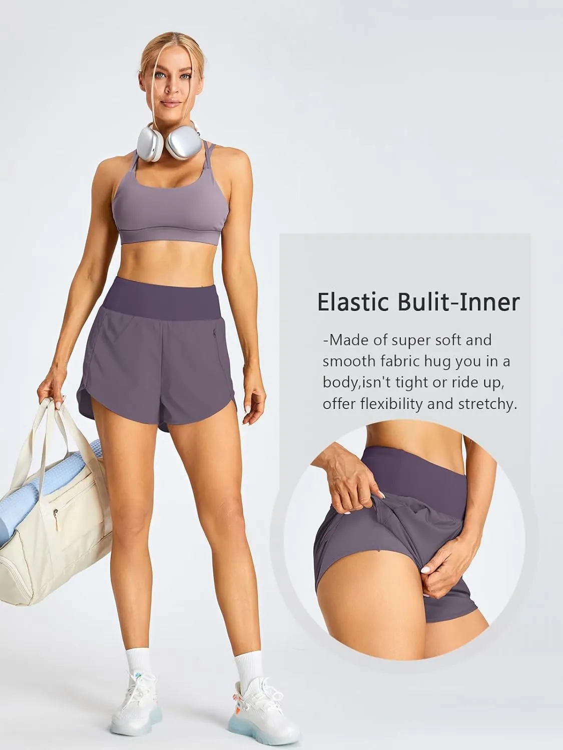 BMJL Women's High Waisted Athletic Shorts Pocket Workout Shorts Gym Sporty Running Shorts