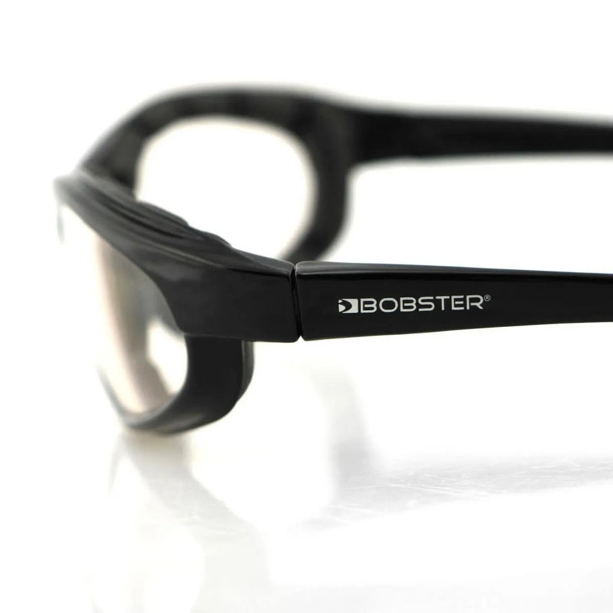 Bobster Fat Boy II Sunglasses, Polycarbonate, Medium, Gloss Black Frame/Anti-fog Lenses - Smoke Cyan Mirror/Clear Photochromic with Pouch
