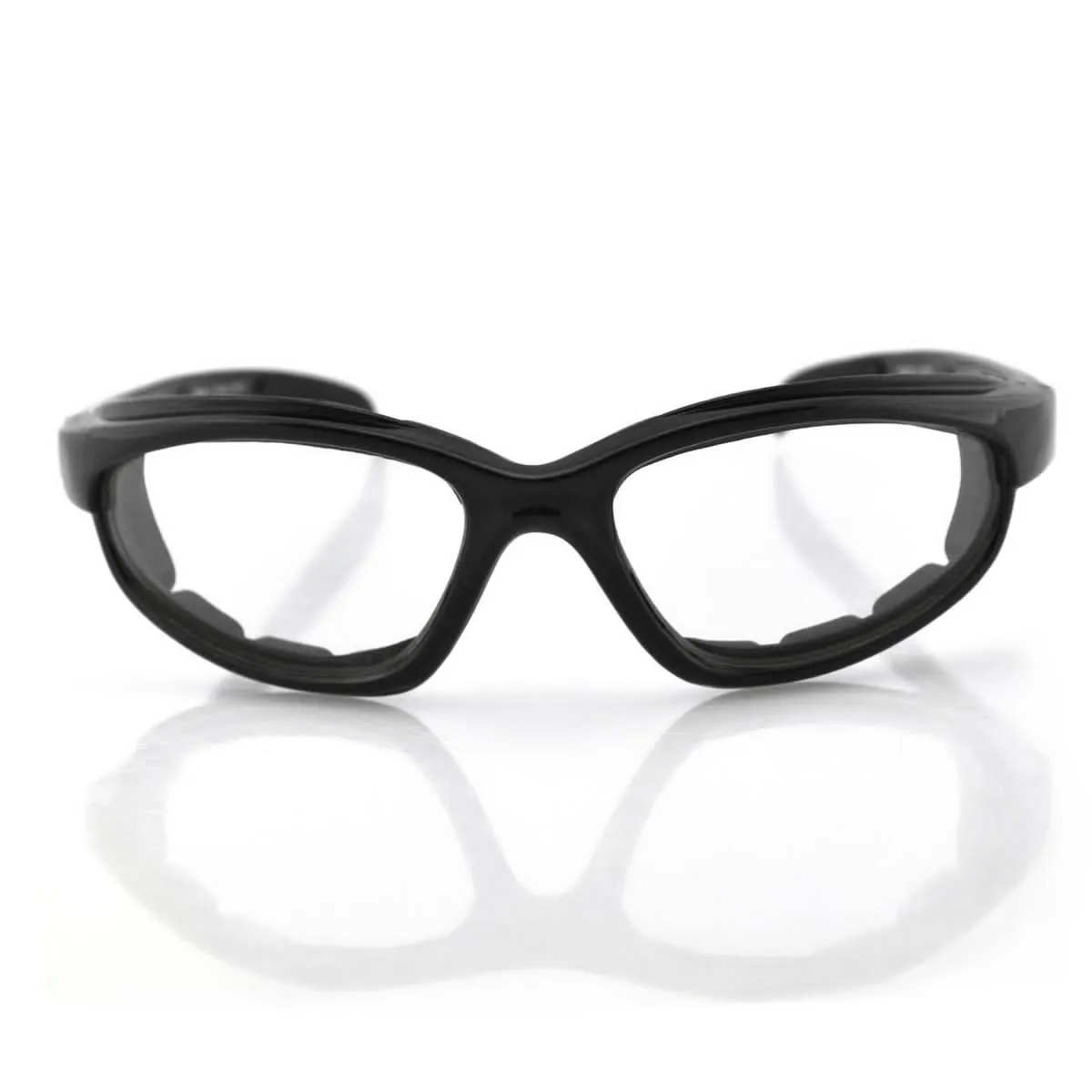 Bobster Fat Boy II Sunglasses, Polycarbonate, Medium, Gloss Black Frame/Anti-fog Lenses - Smoke Cyan Mirror/Clear Photochromic with Pouch