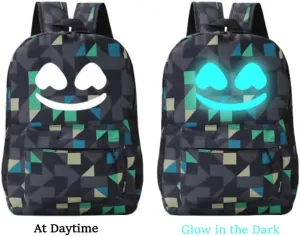 Bosnick Glowing Smiley Backpack DJ Music Bracelet Christmas Gift Fashion Laptop Backpack Travel Book Bag Outdoor Backpack (black)