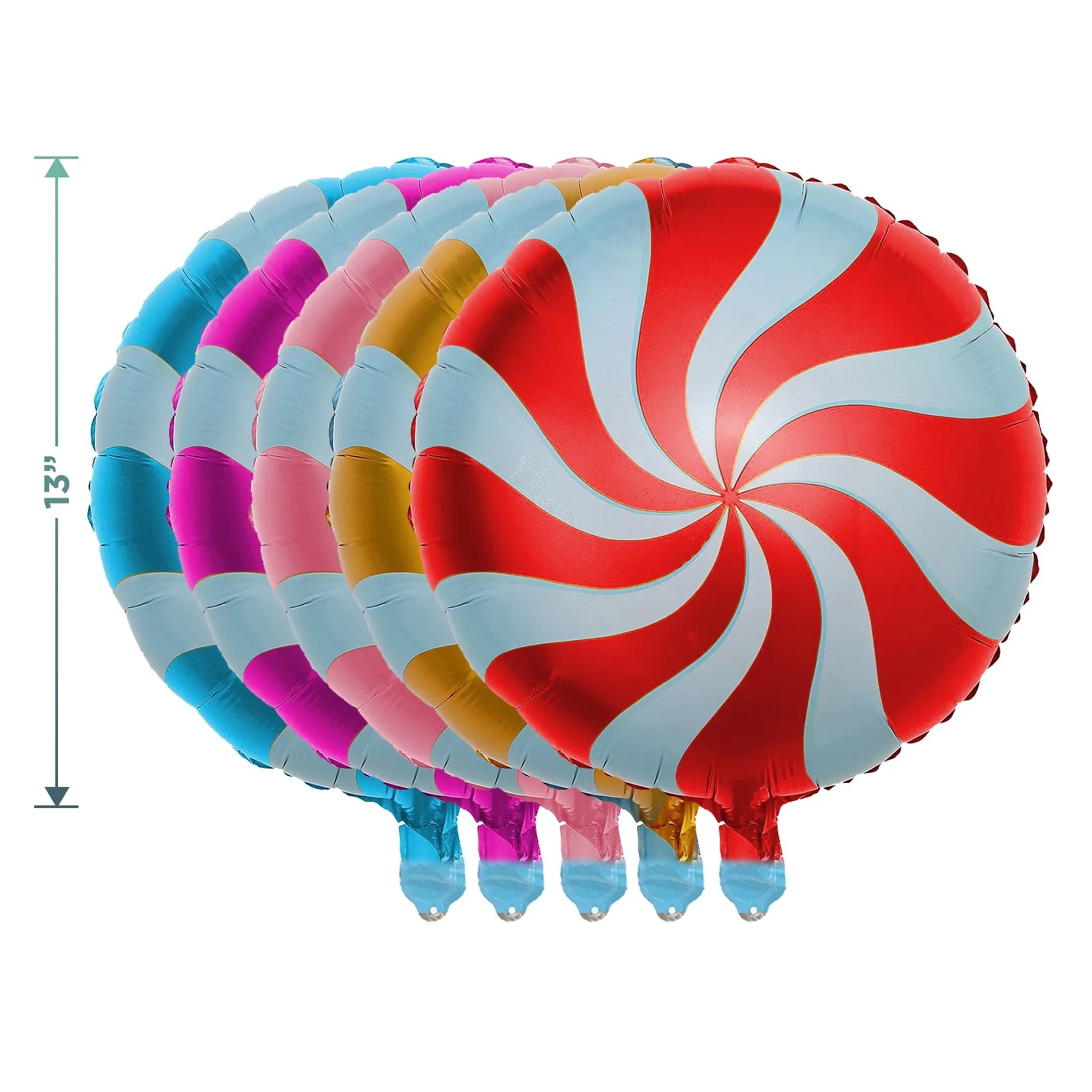 Candy Party Metallic Balloons - Multicolor Lollipop Swirl Candy Shaped Party Decorations, 13" (Set of 5)