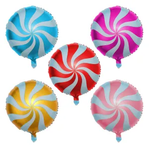 Candy Party Metallic Balloons - Multicolor Lollipop Swirl Candy Shaped Party Decorations, 13" (Set of 5)