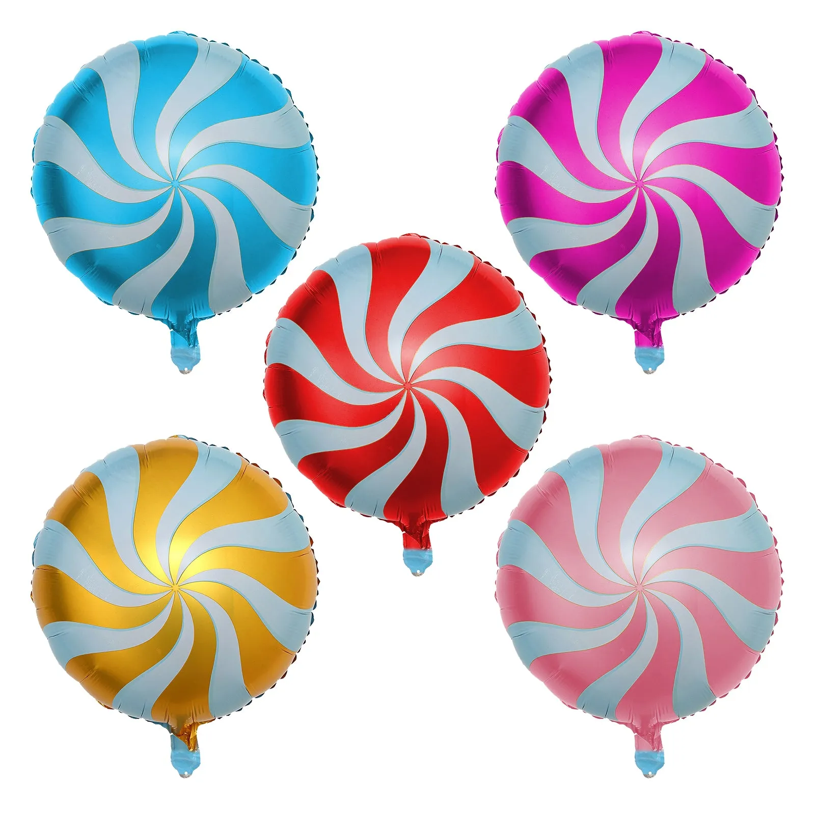 Candy Party Metallic Balloons - Multicolor Lollipop Swirl Candy Shaped Party Decorations, 13" (Set of 5)